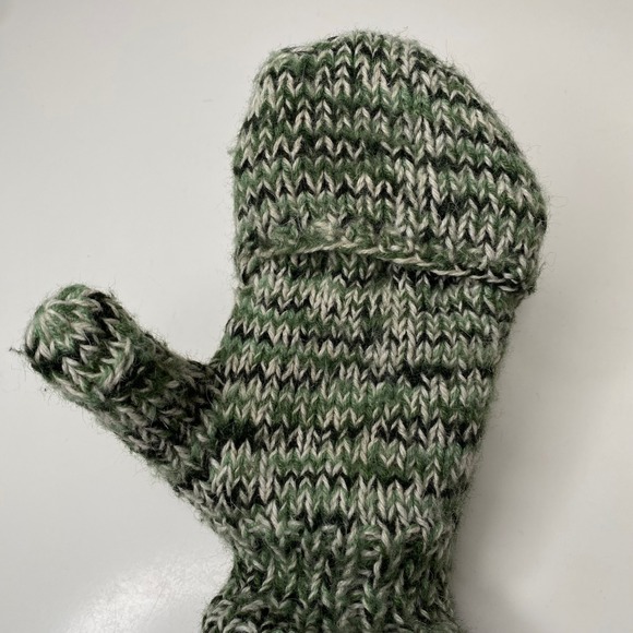 Hand Knit Convertible Mittens Gloves Green Knit Fingerless Mittens for Women - Picture 5 of 7